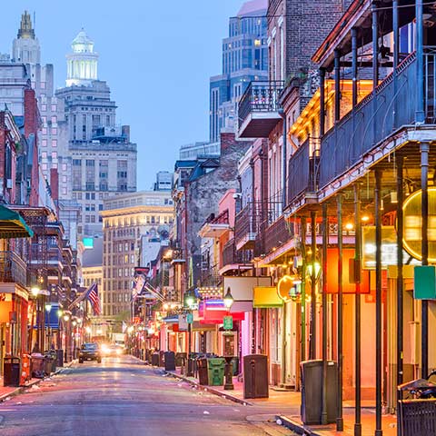 Explore Bourbon Street in New Orleans on a southern United States escorted vacation