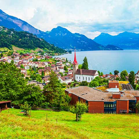 View of the beautiful Lake Lucerne on an escorted Switzerland vacation